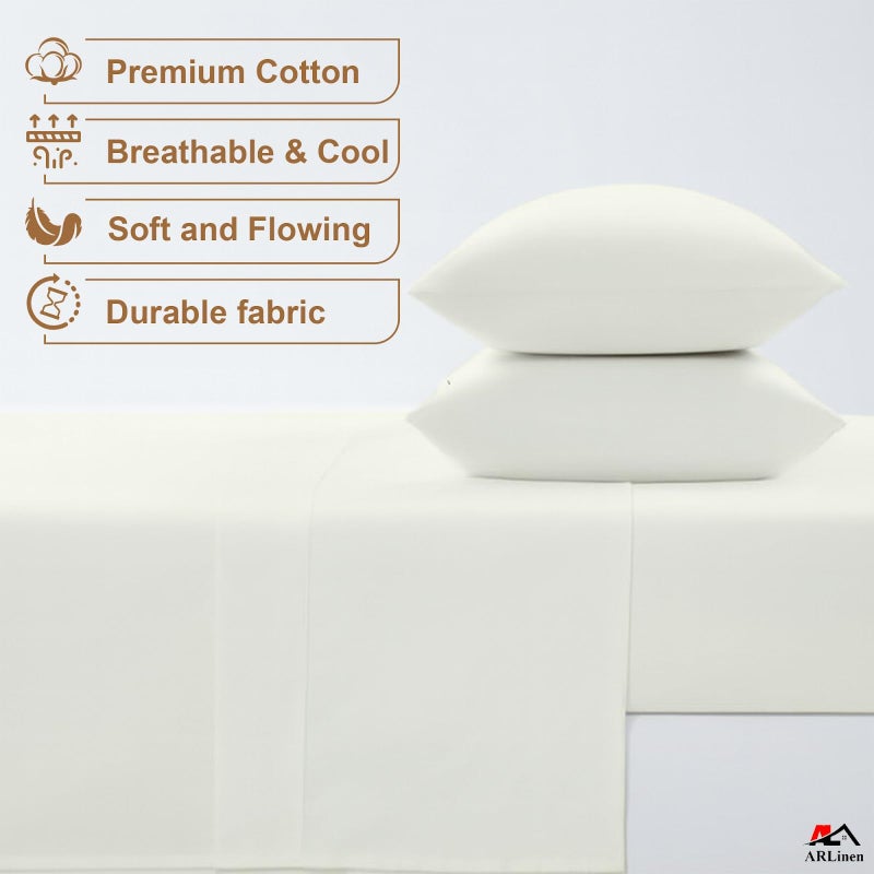 ARlinen 4 Piece Twin Sheets Set, 100% Egyptian Cotton Bed Sheets, Ivory, Soft & Breathable Bedding, Fits Upto 10 Inch Deep Mattress - Image 2